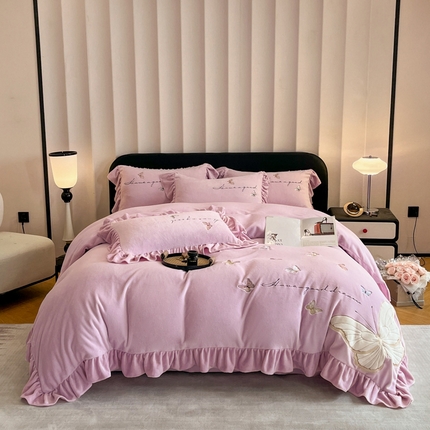 爱家（原缔乐家纺） 2024新款牛奶绒贴布绣四件套-蝶舞 蝶舞-梦幻紫