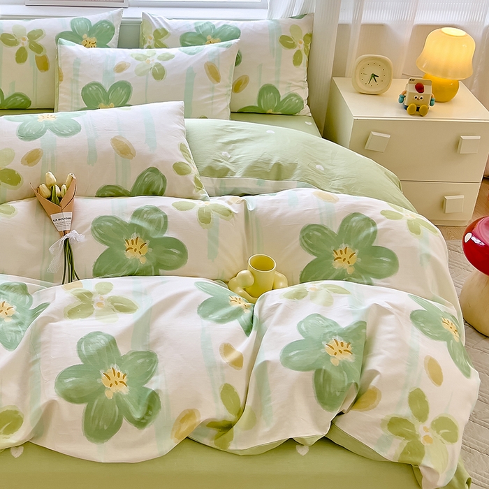 91家纺网 家纺一手货源 找家纺 拾物记 2024新款A类12868全棉喷气印花四件套 半夏花语