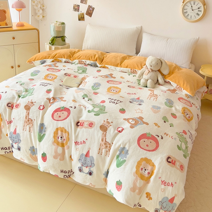 91家纺网 家纺一手货源 找家纺 大柏树 2025新款A类高克重亲肤舒适牛奶绒印花四件套-单被套可定制 布拉乐园