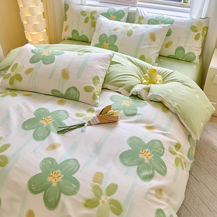 91家纺网 家纺一手货源 找家纺 拾物记 2024新款A类12868全棉喷气印花四件套 半夏花语