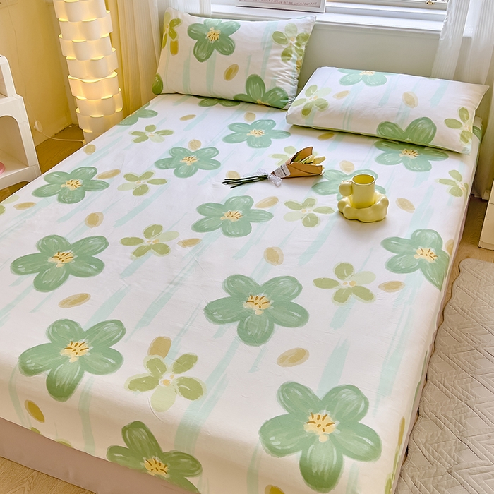 91家纺网 家纺一手货源 找家纺 拾物记 2024新款A类12868全棉喷气床笠 半夏花语