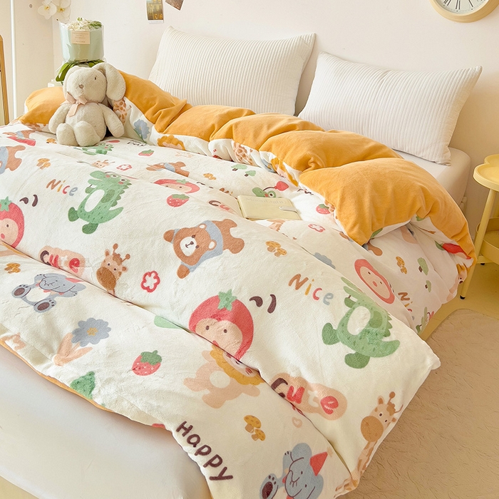 91家纺网 家纺一手货源 找家纺 大柏树 2025新款A类高克重亲肤舒适牛奶绒印花四件套-单被套可定制 布拉乐园