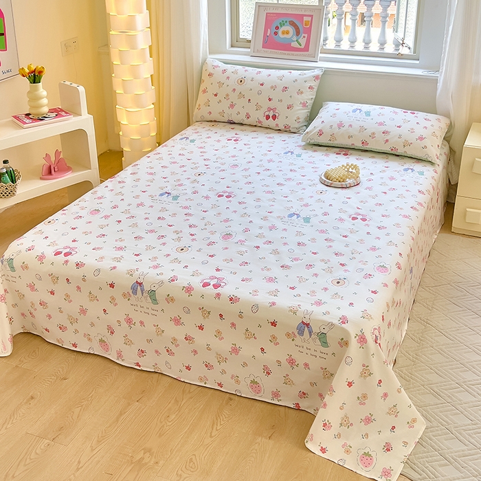 91家纺网 家纺一手货源 找家纺 拾物记 2024新款全棉喷气12868床单 如茵小兔