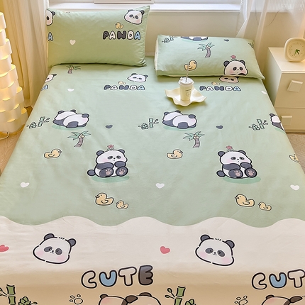 91家纺网 家纺一手货源 找家纺 拾物记 2024新款全棉喷气12868床单 熊猫戏水-绿