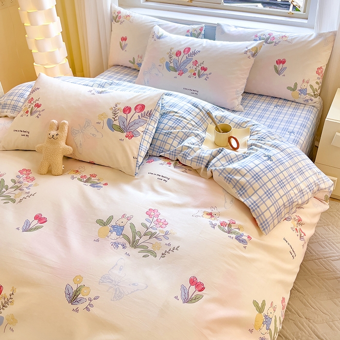 91家纺网 家纺一手货源 找家纺 拾物记 2024新款A类12868全棉喷气印花四件套 幻蝶兔