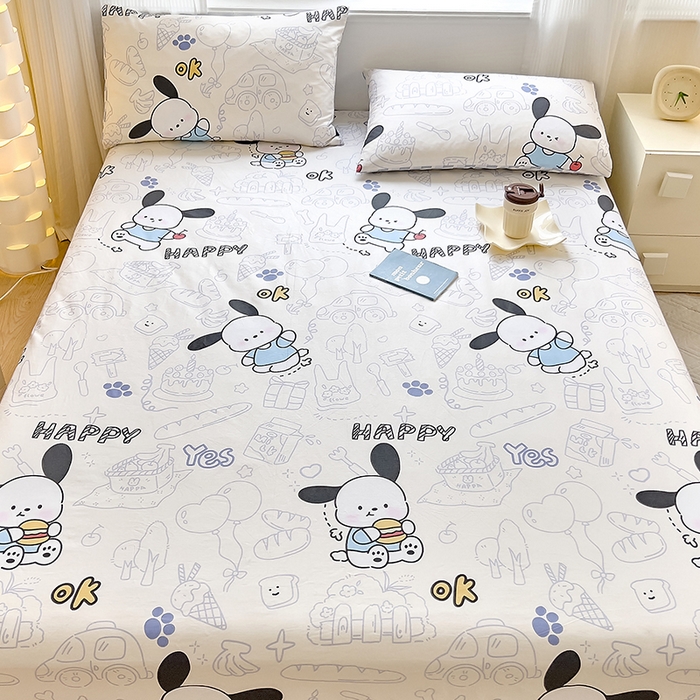 91家纺网 家纺一手货源 找家纺 拾物记 2024新款A类12868全棉喷气床笠 蓝色小狗