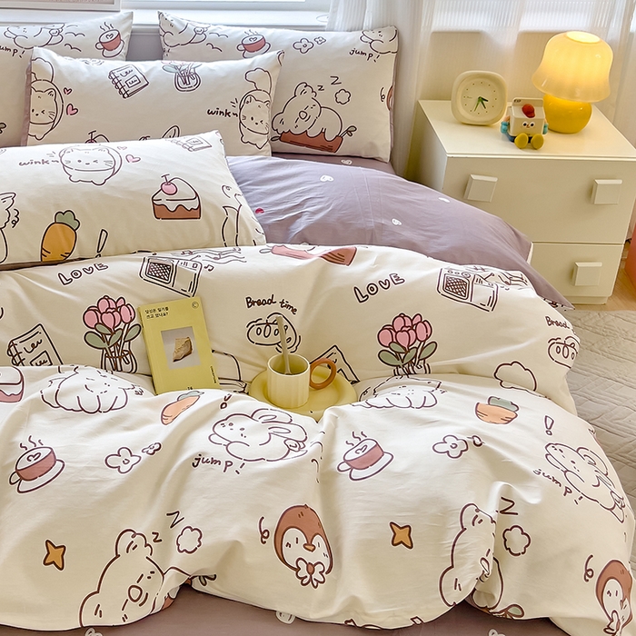 91家纺网 家纺一手货源 找家纺 拾物记 2024新款A类12868全棉喷气印花四件套 萌宠日常