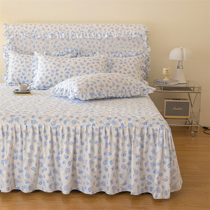 91家纺网 家纺一手货源 找家纺 十个点家纺 2024新款云锦棉印花晚秋系列床头罩 蓝色玫瑰