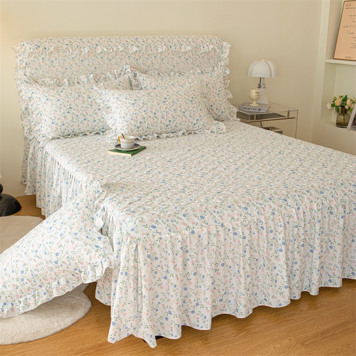 91家纺网 家纺一手货源 找家纺 十个点家纺 2024新款云锦棉印花床裙三件套-晚秋系列 富贵小花