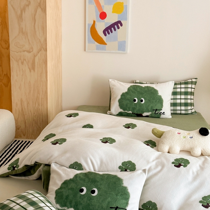 91家纺网 家纺一手货源 找家纺 时光里 2024新款ins风牛奶绒四件套 精灵树