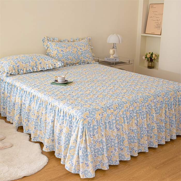 91家纺网 家纺一手货源 找家纺 十个点家纺 2024新款云锦棉印花床裙三件套-晚秋系列 晚秋