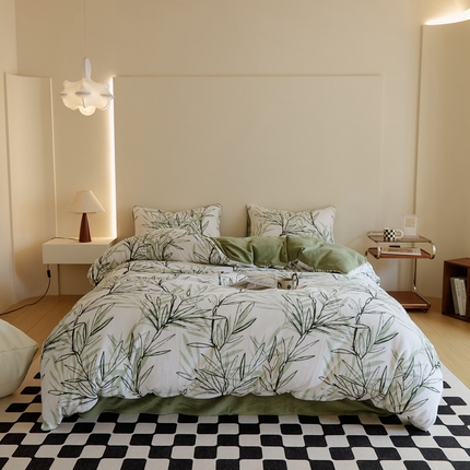 时光里 2024新款数码独版印花牛奶绒四件套 竹韵