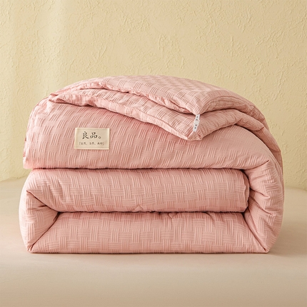91家纺网 家纺一手货源 找家纺 新款华夫格提花大豆被冬被被子被芯二合一子母被 晴芳粉