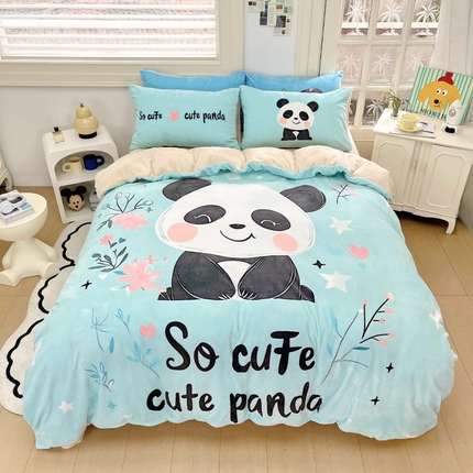 浩诚 2024新款加厚保暖牛奶绒四件套印花卡通系列 大熊猫