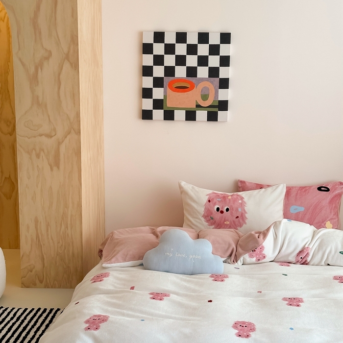 91家纺网 家纺一手货源 找家纺 时光里 2024新款ins风牛奶绒四件套 毛毛怪