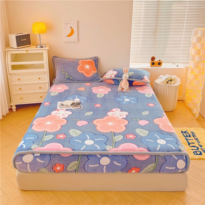 91家纺网 家纺一手货源 找家纺 喜居 喜居 2024新款雪花绒床笠印花牛奶绒床笠三件套单床笠 夜来香