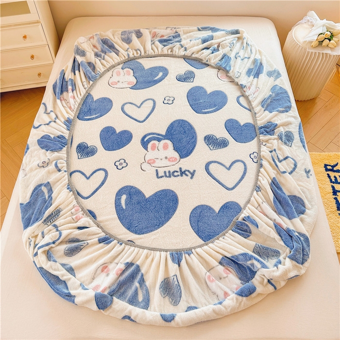 91家纺网 家纺一手货源 找家纺 喜居 喜居 2024新款雪花绒床笠印花牛奶绒床笠三件套单床笠 爱心兔