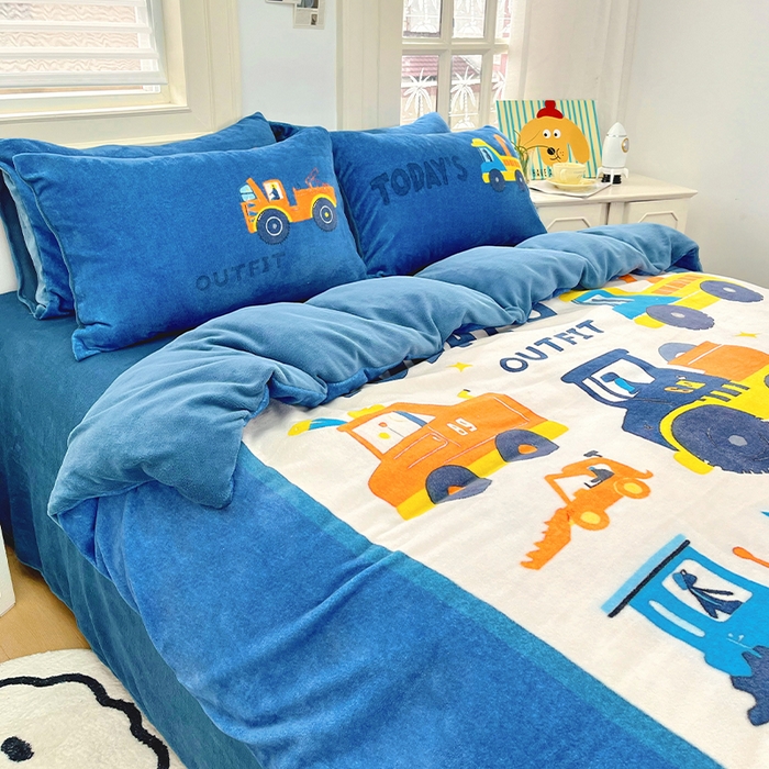 91家纺网 家纺一手货源 找家纺 浩诚 2024新款加厚保暖牛奶绒四件套印花卡通系列 汽车达人