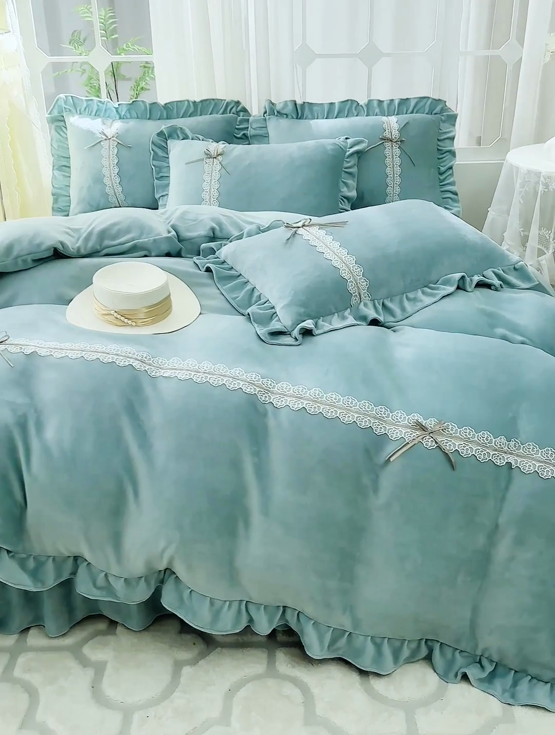 91家纺网 家纺一手货源 找家纺 （总）卡迪亚家纺 2024新款牛奶绒床盖款公主风四件套-依琳系列