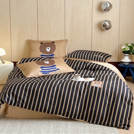 91家纺网 家纺一手货源 找家纺 桔子家纺 2024新款100支长绒棉数码印花卡通四件套 可可熊