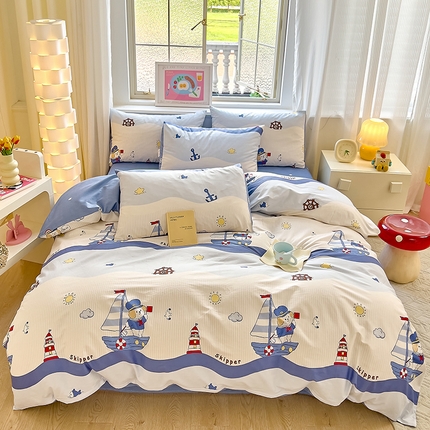 91家纺网 家纺一手货源 找家纺 拾物记 2024新款A类12868全棉喷气印花四件套 星夜号