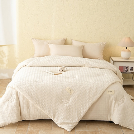 新款华夫格提花大豆被冬被被子被芯二合一子母被 奶昔白