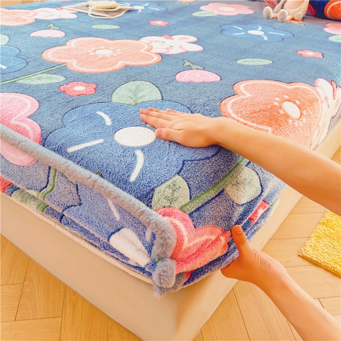 91家纺网 家纺一手货源 找家纺 喜居 喜居 2024新款雪花绒床笠印花牛奶绒床笠三件套单床笠 夜来香