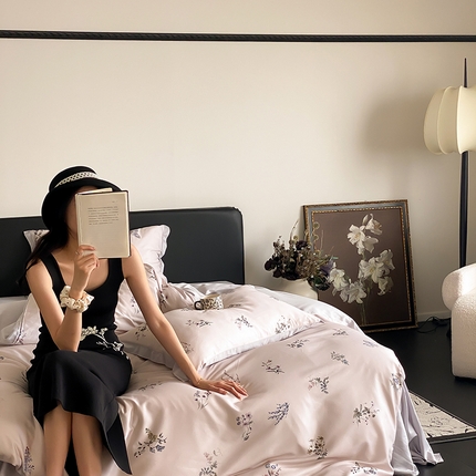 91家纺网 家纺一手货源 找家纺 （总）2024新款40s加厚天丝棉磨毛印花四件套-花信