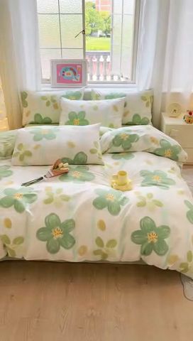 91家纺网 家纺一手货源 找家纺 拾物记 2024新款A类12868全棉喷气印花四件套 半夏花语