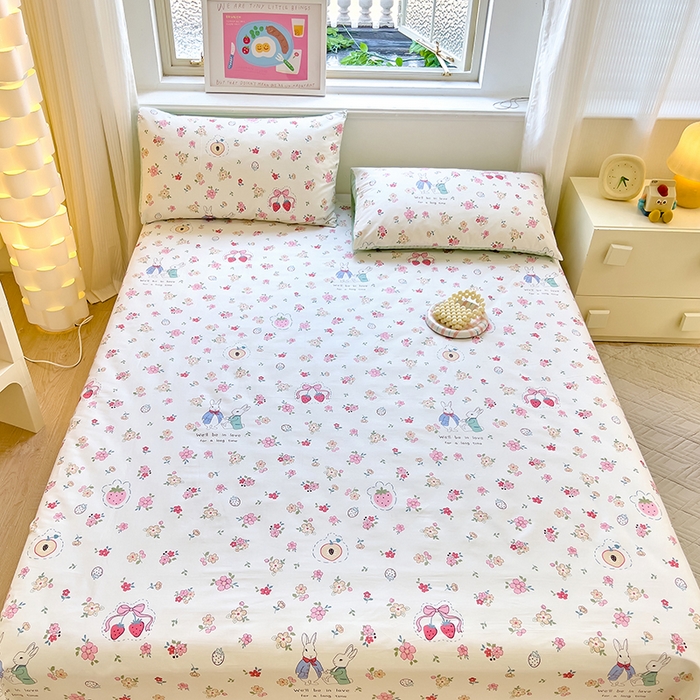 91家纺网 家纺一手货源 找家纺 拾物记 2024新款全棉喷气12868床单 如茵小兔