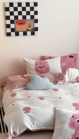 91家纺网 家纺一手货源 找家纺 时光里 2024新款ins风牛奶绒四件套 毛毛怪