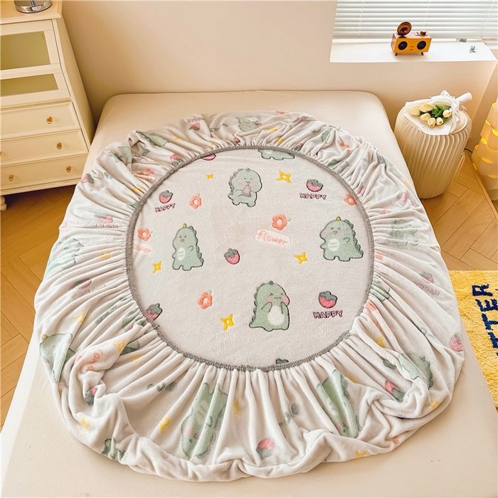 91家纺网 家纺一手货源 找家纺 喜居 喜居 2024新款雪花绒床笠印花牛奶绒床笠三件套单床笠 快乐恐龙