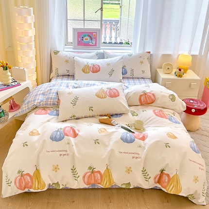 91家纺网 家纺一手货源 找家纺 拾物记 2024新款A类12868全棉喷气印花四件套 楠得遇见