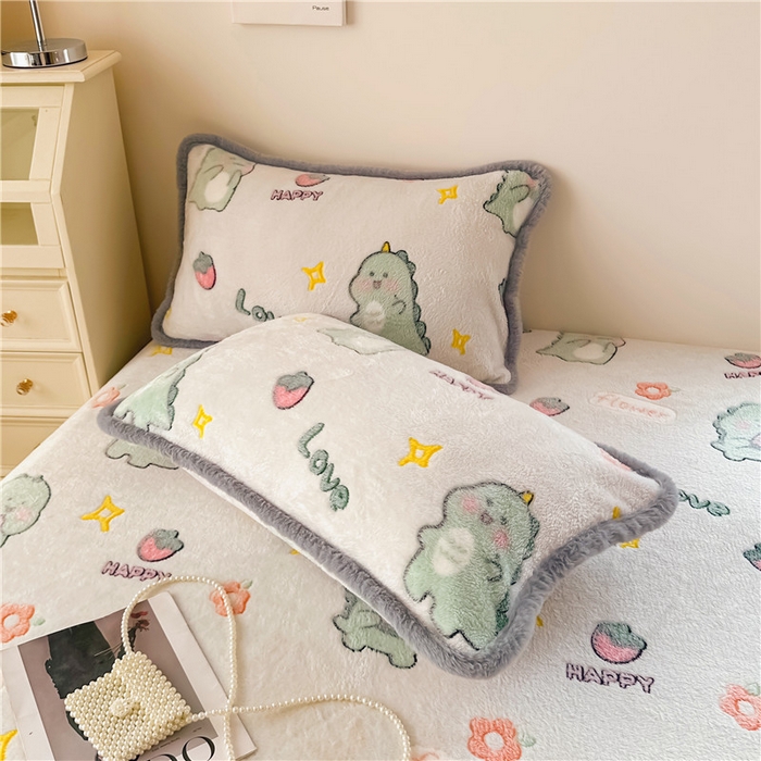 91家纺网 家纺一手货源 找家纺 喜居 喜居 2024新款雪花绒床笠印花牛奶绒床笠三件套单床笠 快乐恐龙