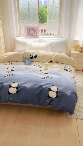 91家纺网 家纺一手货源 找家纺 拾物记 2024新款A类12868全棉喷气被套 萌萌熊猫