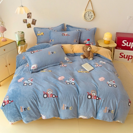 大柏树 2025新款A类高克重亲肤舒适牛奶绒印花四件套-四件套可定制 精灵乐园-蓝