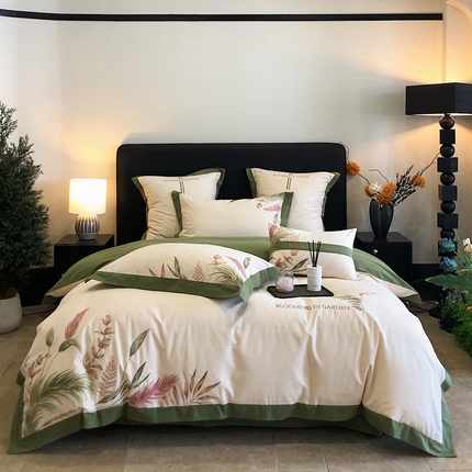 91家纺网 家纺一手货源 找家纺 （总）曼布缇 2025新款加厚100S全棉磨毛绣花四件套-麦穗