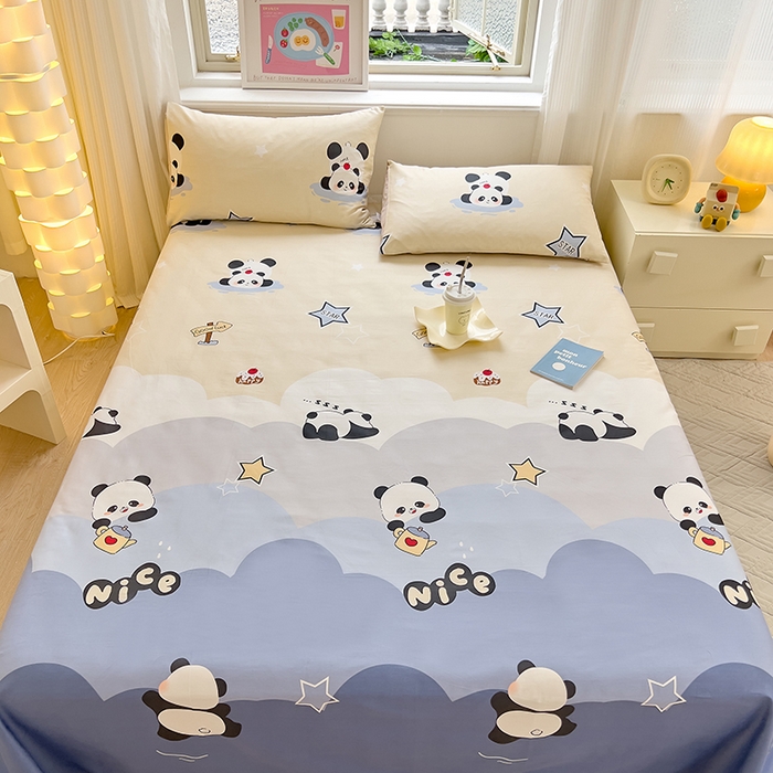 91家纺网 家纺一手货源 找家纺 拾物记 2024新款全棉喷气12868床单 萌萌熊猫