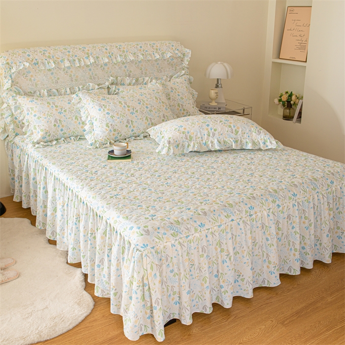 91家纺网 家纺一手货源 找家纺 十个点家纺 2024新款云锦棉印花床裙三件套-晚秋系列 秋叶-兰