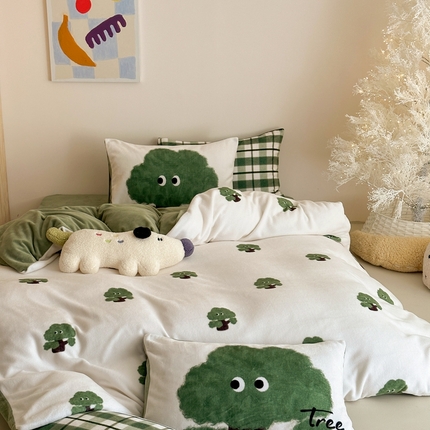 91家纺网 家纺一手货源 找家纺 时光里 2024新款ins风牛奶绒四件套 精灵树