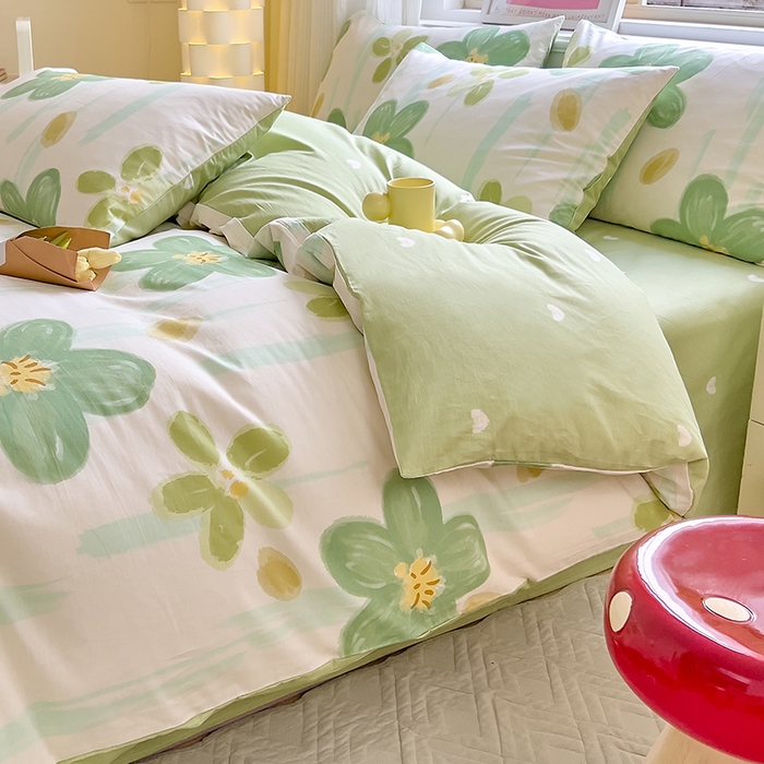 91家纺网 家纺一手货源 找家纺 拾物记 2024新款A类12868全棉喷气印花四件套 半夏花语