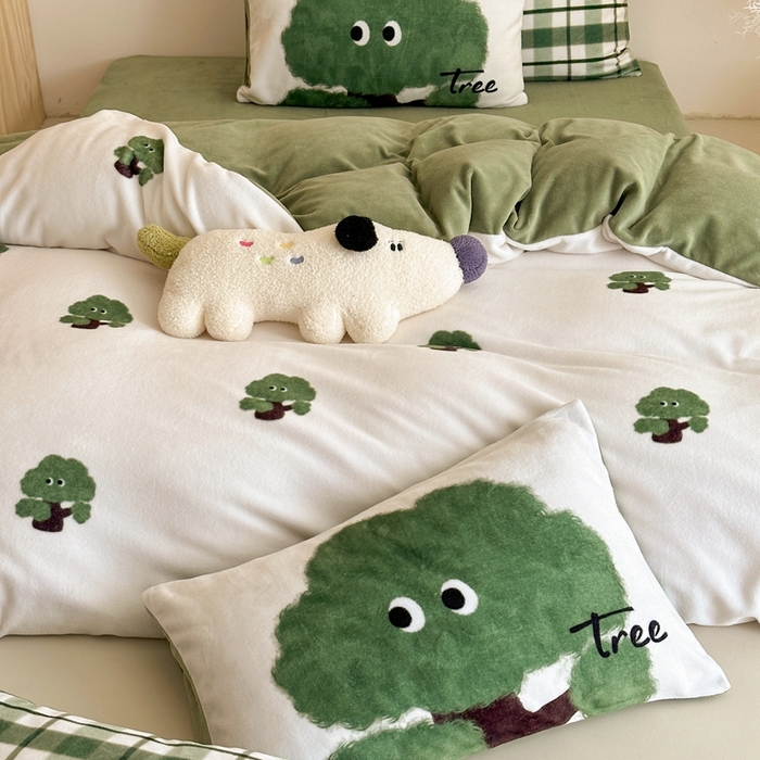 91家纺网 家纺一手货源 找家纺 时光里 2024新款ins风牛奶绒四件套 精灵树