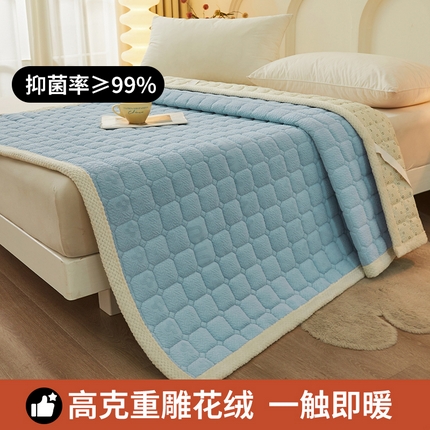 丽诺床垫 2024新款加厚抗菌雕花绒保暖床垫 蓝色-雕花绒床褥
