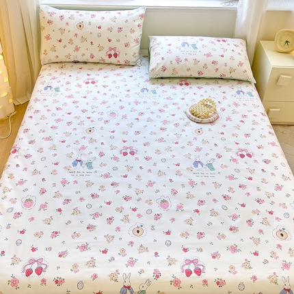 91家纺网 家纺一手货源 找家纺 拾物记 2024新款全棉喷气12868床单 如茵小兔