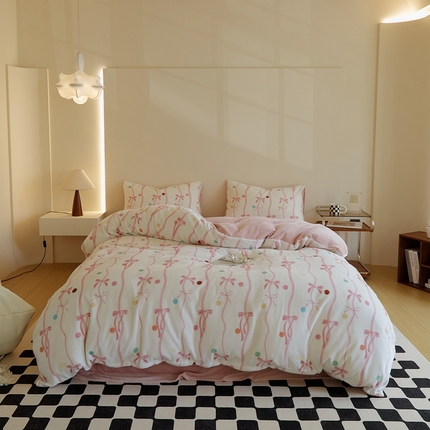 时光里 2024新款数码独版印花牛奶绒四件套 甜心