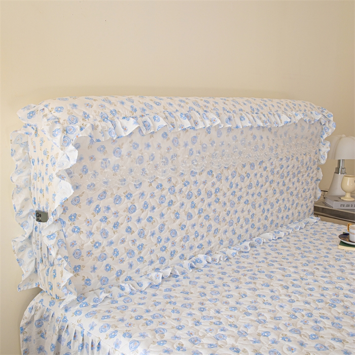 91家纺网 家纺一手货源 找家纺 十个点家纺 2024新款云锦棉印花床裙三件套-晚秋系列 蓝色玫瑰