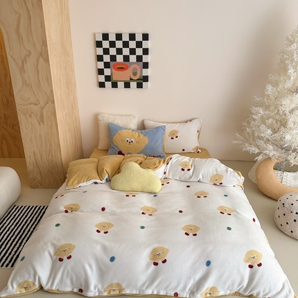 91家纺网 家纺一手货源 找家纺 时光里 2024新款ins风牛奶绒四件套 柠檬先生