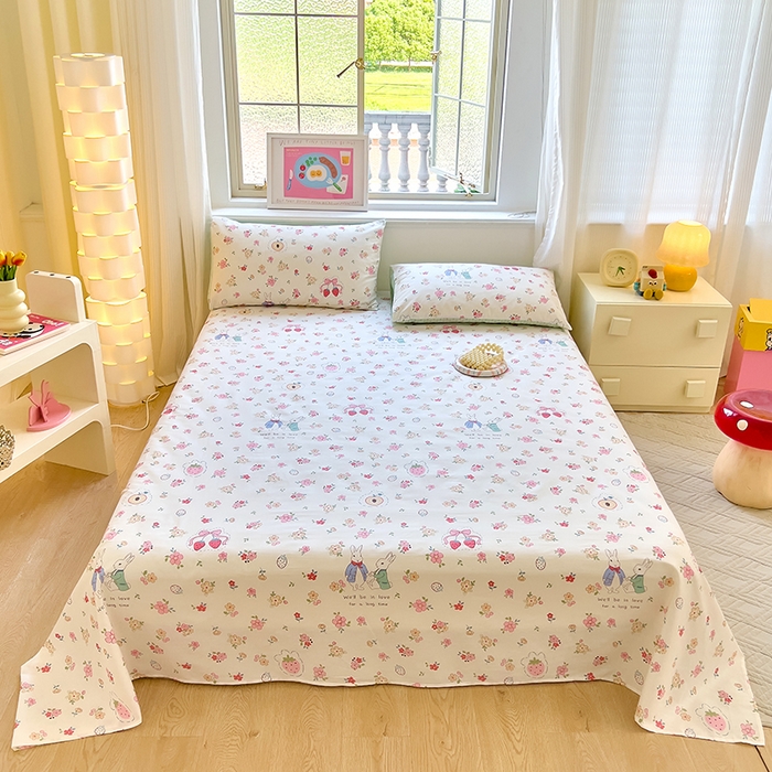 91家纺网 家纺一手货源 找家纺 拾物记 2024新款全棉喷气12868床单 如茵小兔