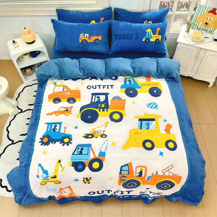 91家纺网 家纺一手货源 找家纺 浩诚 2024新款加厚保暖牛奶绒四件套印花卡通系列 汽车达人