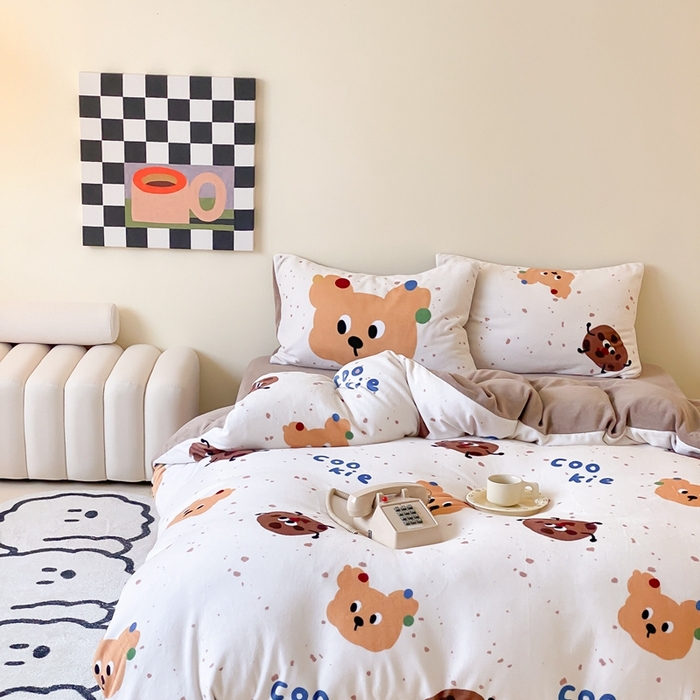 91家纺网 家纺一手货源 找家纺 时光里 2024新款数码印花牛奶绒四件套 曲奇小汪